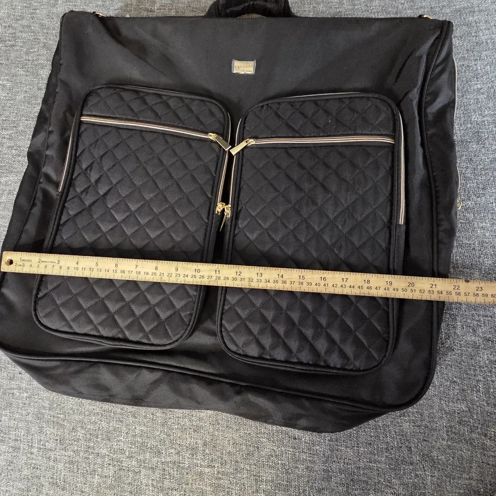 Benoss Milan Black Travel Garment Bag Full Length Foldable Quilted Pockets Gold